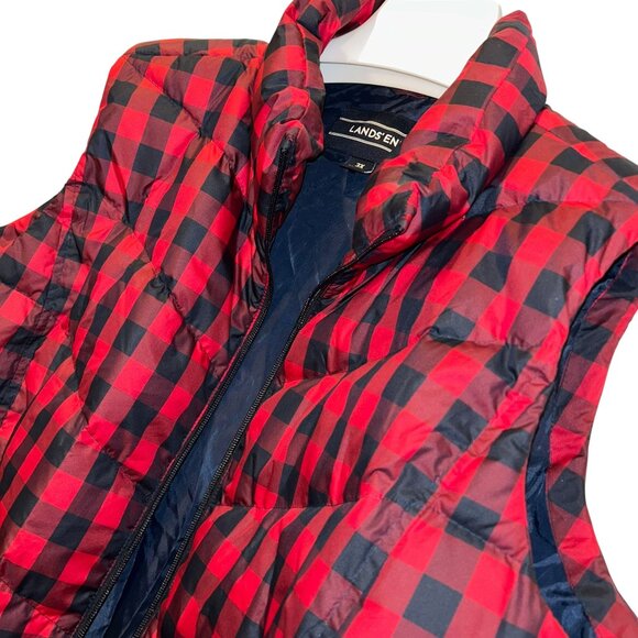 Lands' end HOLIDAY FALL red black buffalo check plaid vest jacket PLUS 3X - Picture 3 of 4